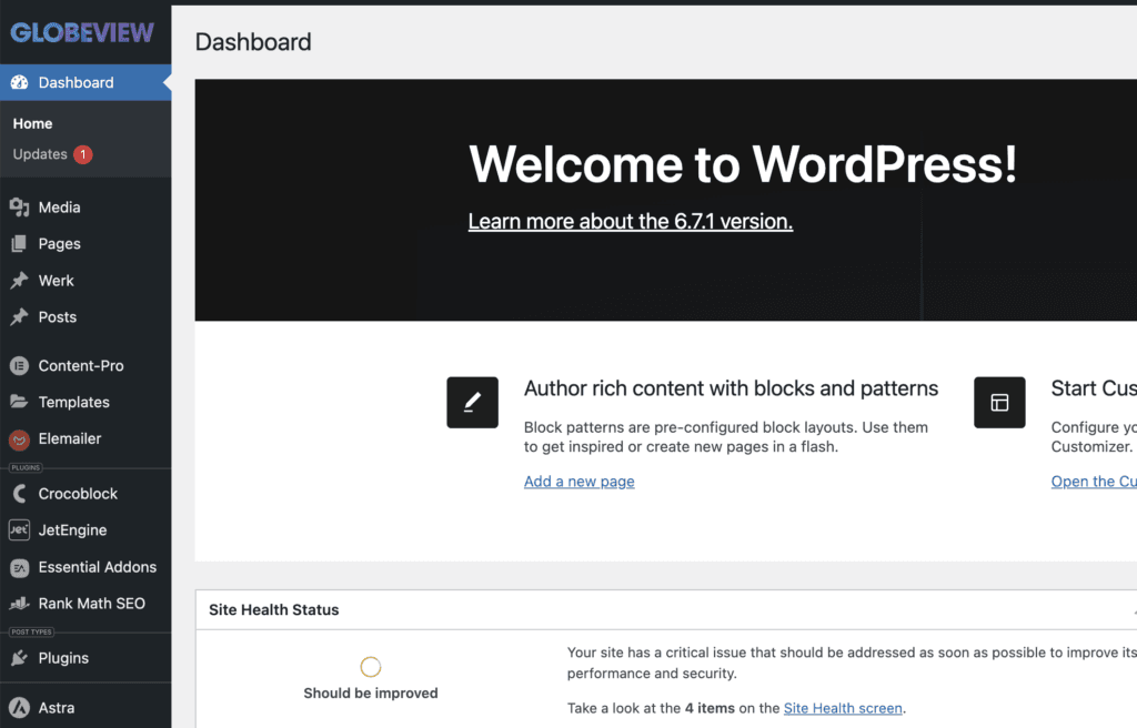 wordpress dashboard