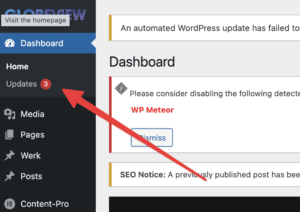 aanduiding in wordpress onderhoud dashboard hoeveel plugin ubdates
